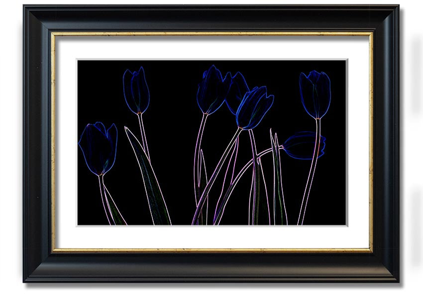 Abstract Neon Floral 23 framed print featuring vibrant colors and intricate floral patterns, ready to hang.