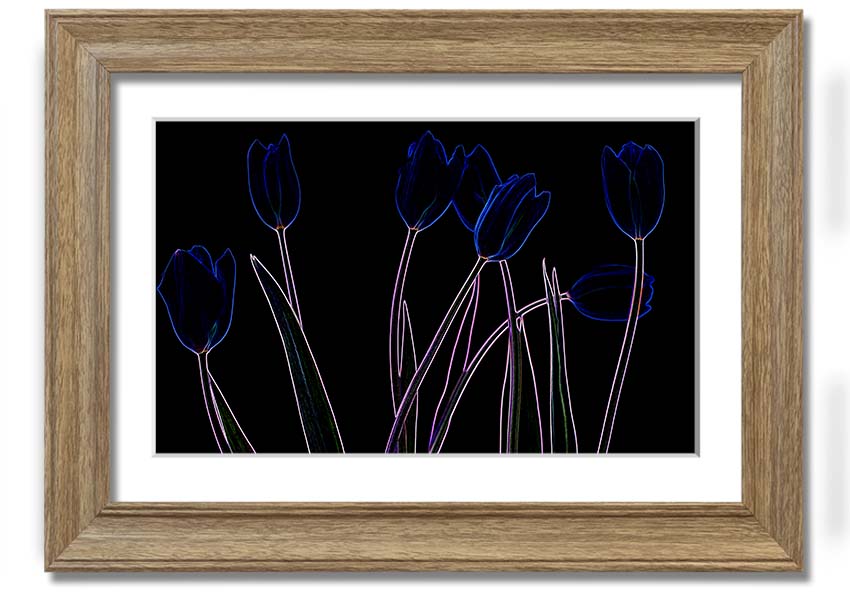 Abstract Neon Floral 23 framed print featuring vibrant colors and intricate floral patterns, ready to hang.