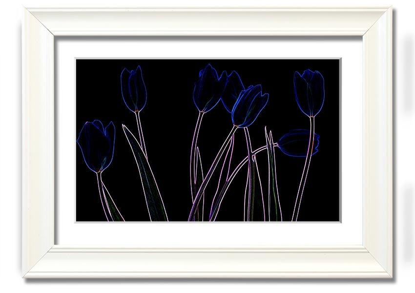 Abstract Neon Floral 23 framed print featuring vibrant colors and intricate floral patterns, ready to hang.