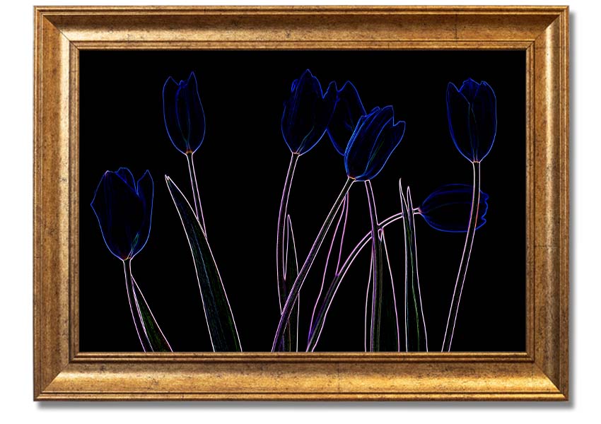 Abstract Neon Floral 23 framed print featuring vibrant colors and intricate floral patterns, ready to hang.