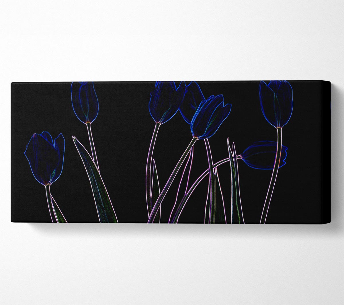 Abstract Neon Floral 23 canvas art featuring vibrant neon colors and floral patterns, mounted on a sturdy box frame.