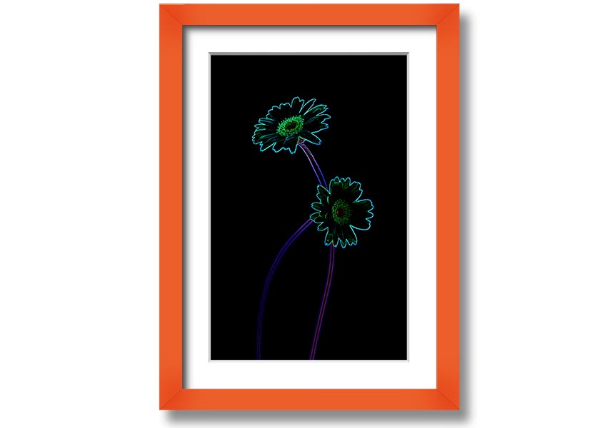 Abstract Neon Floral 26 framed print featuring vibrant colors and floral patterns, ready to hang.