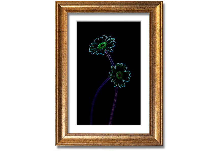 Abstract Neon Floral 26 framed print featuring vibrant colors and floral patterns, ready to hang.