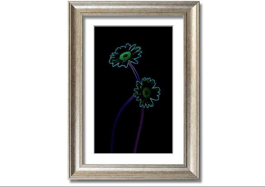 Abstract Neon Floral 26 framed print featuring vibrant colors and floral patterns, ready to hang.