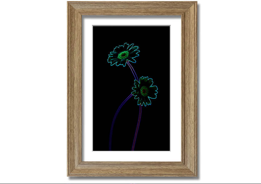 Abstract Neon Floral 26 framed print featuring vibrant colors and floral patterns, ready to hang.