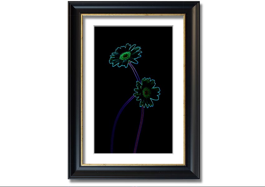 Abstract Neon Floral 26 framed print featuring vibrant colors and floral patterns, ready to hang.