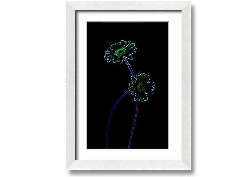 Abstract Neon Floral 26 framed print featuring vibrant colors and floral patterns, ready to hang.