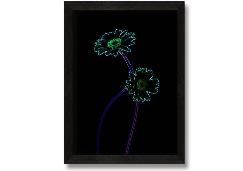 Abstract Neon Floral 26 framed print featuring vibrant colors and floral patterns, ready to hang.