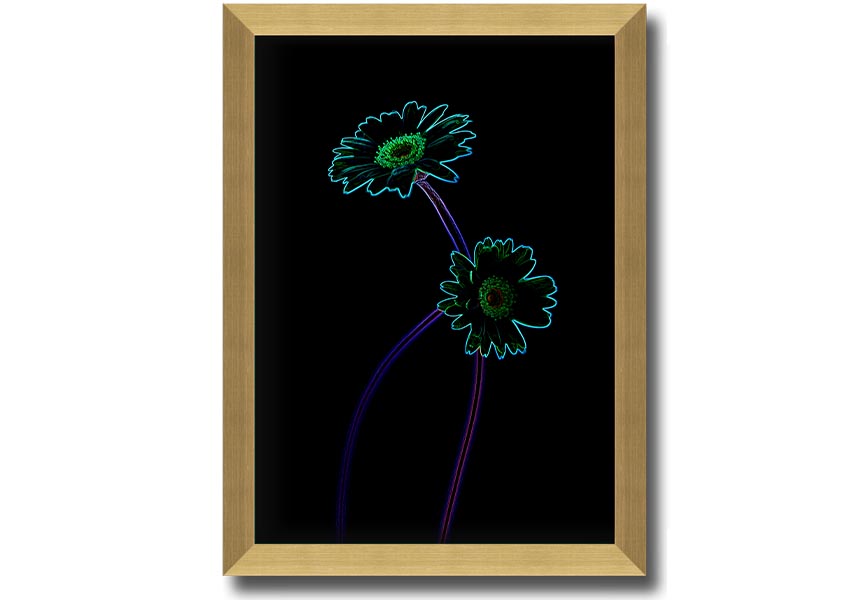 Abstract Neon Floral 26 framed print featuring vibrant colors and floral patterns, ready to hang.