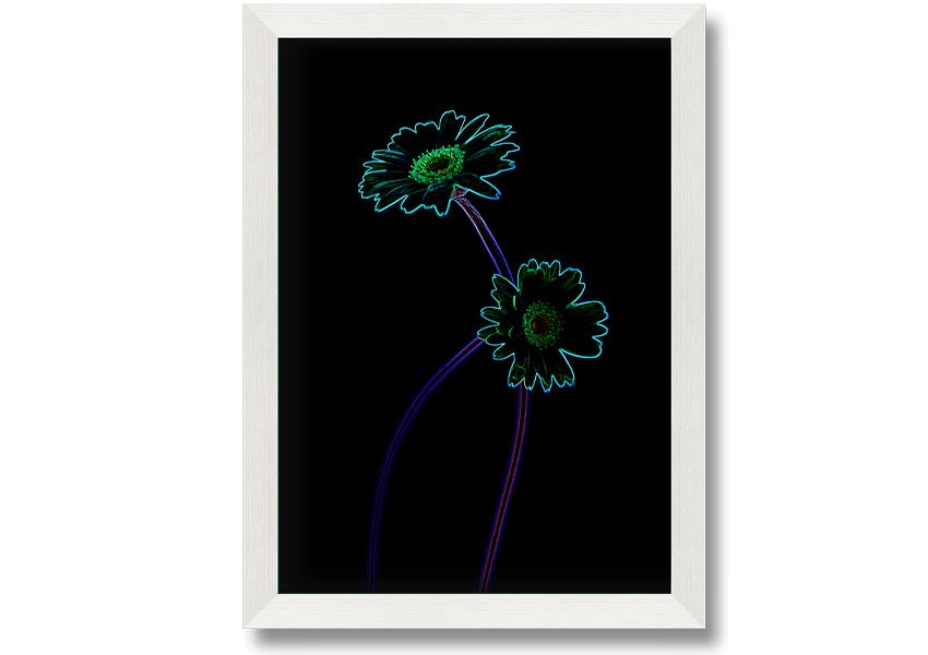 Abstract Neon Floral 26 framed print featuring vibrant colors and floral patterns, ready to hang.