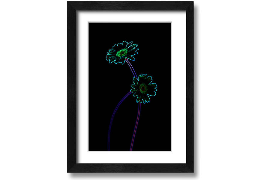 Abstract Neon Floral 26 framed print featuring vibrant colors and floral patterns, ready to hang.