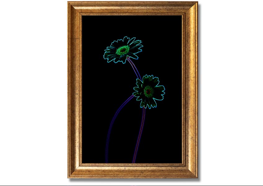 Abstract Neon Floral 26 framed print featuring vibrant colors and floral patterns, ready to hang.