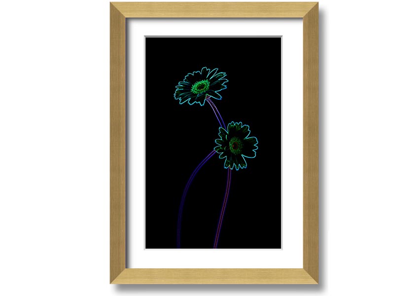 Abstract Neon Floral 26 framed print featuring vibrant colors and floral patterns, ready to hang.