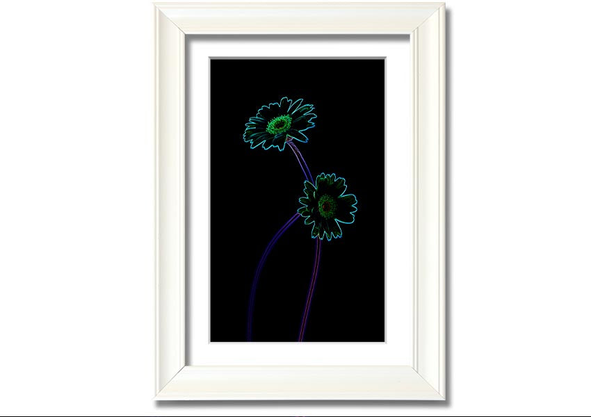 Abstract Neon Floral 26 framed print featuring vibrant colors and floral patterns, ready to hang.