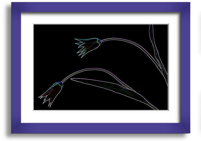 Abstract Neon Floral 27 framed print featuring vibrant colors and floral design, ready to hang.