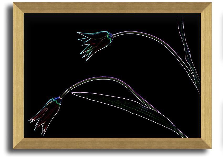 Abstract Neon Floral 27 framed print featuring vibrant colors and floral design, ready to hang.