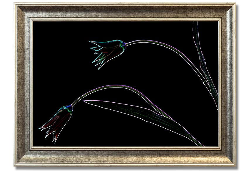 Abstract Neon Floral 27 framed print featuring vibrant colors and floral design, ready to hang.