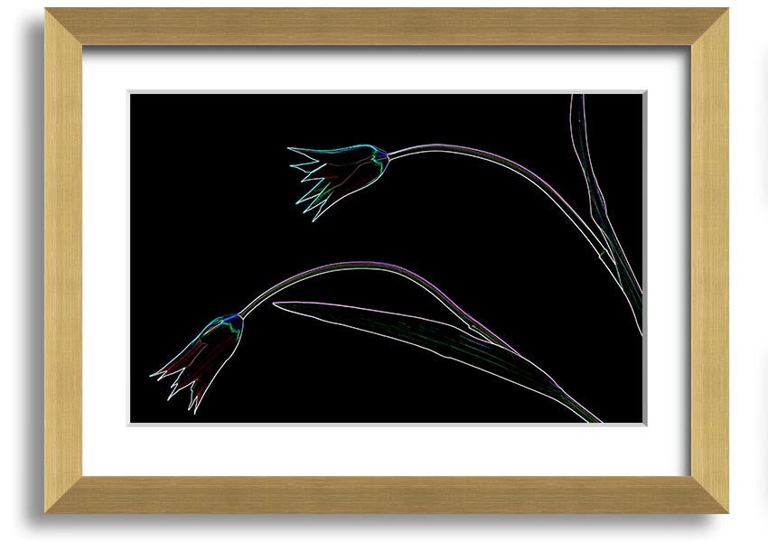 Abstract Neon Floral 27 framed print featuring vibrant colors and floral design, ready to hang.