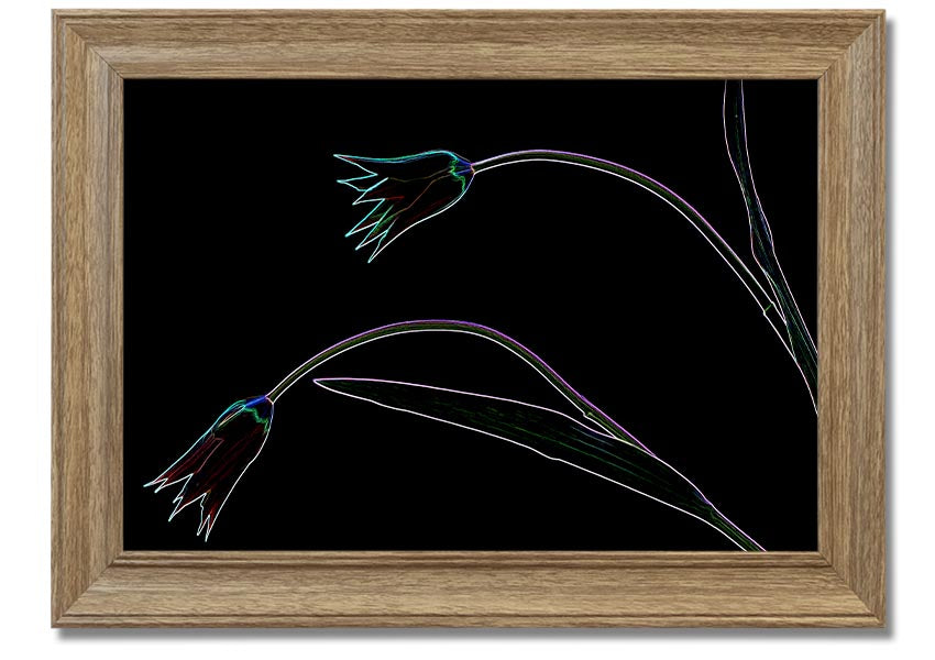 Abstract Neon Floral 27 framed print featuring vibrant colors and floral design, ready to hang.