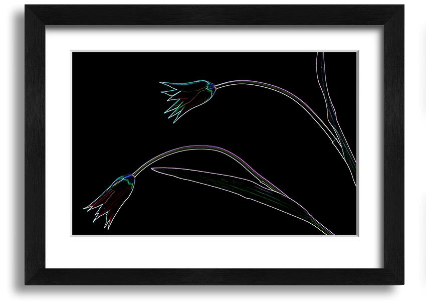 Abstract Neon Floral 27 framed print featuring vibrant colors and floral design, ready to hang.