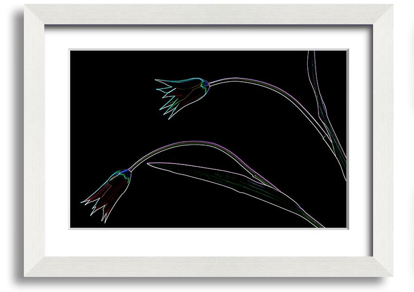 Abstract Neon Floral 27 framed print featuring vibrant colors and floral design, ready to hang.