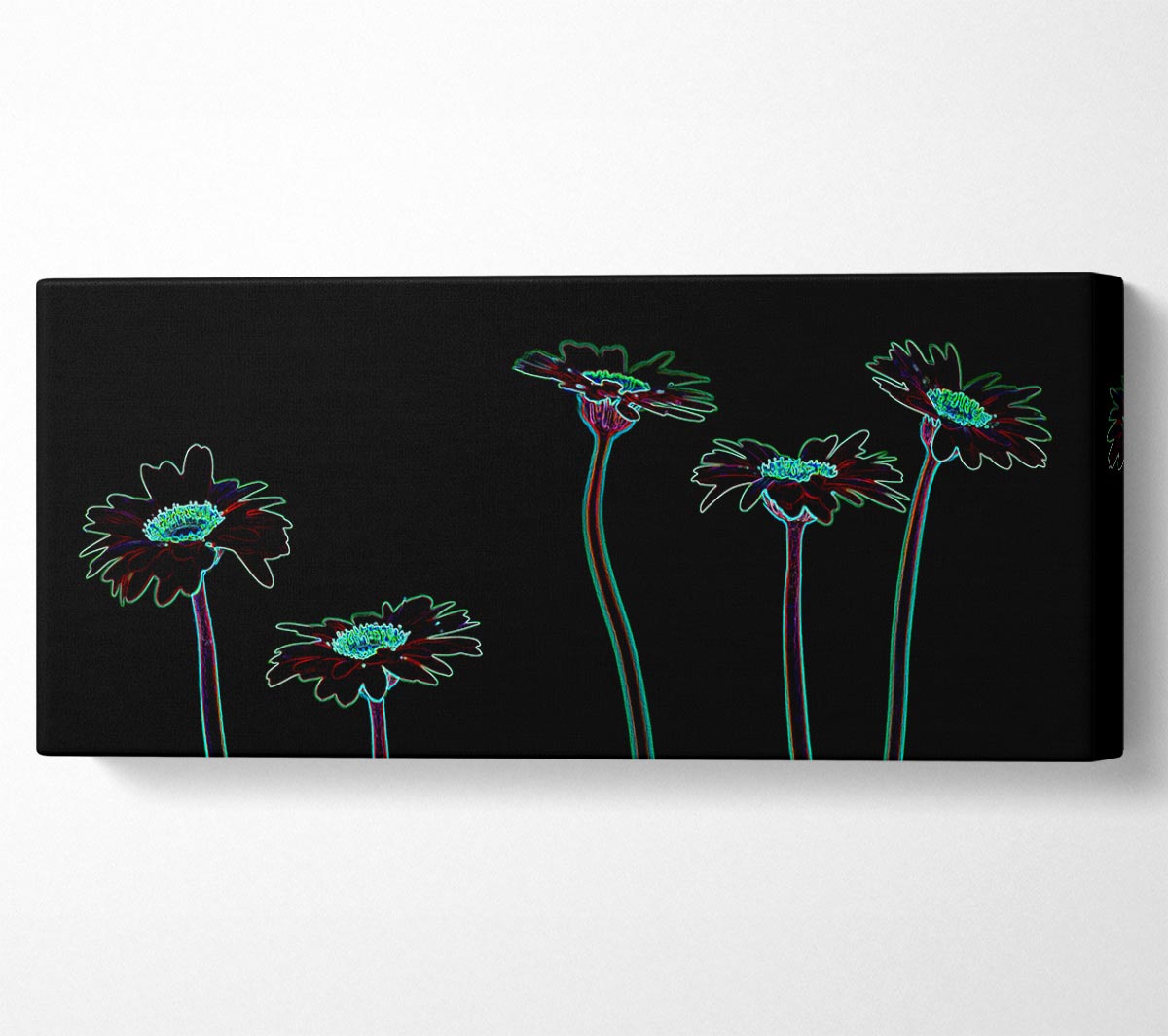 Abstract Neon Floral 29 canvas art featuring vibrant floral patterns in neon colors, mounted on a sturdy box frame.