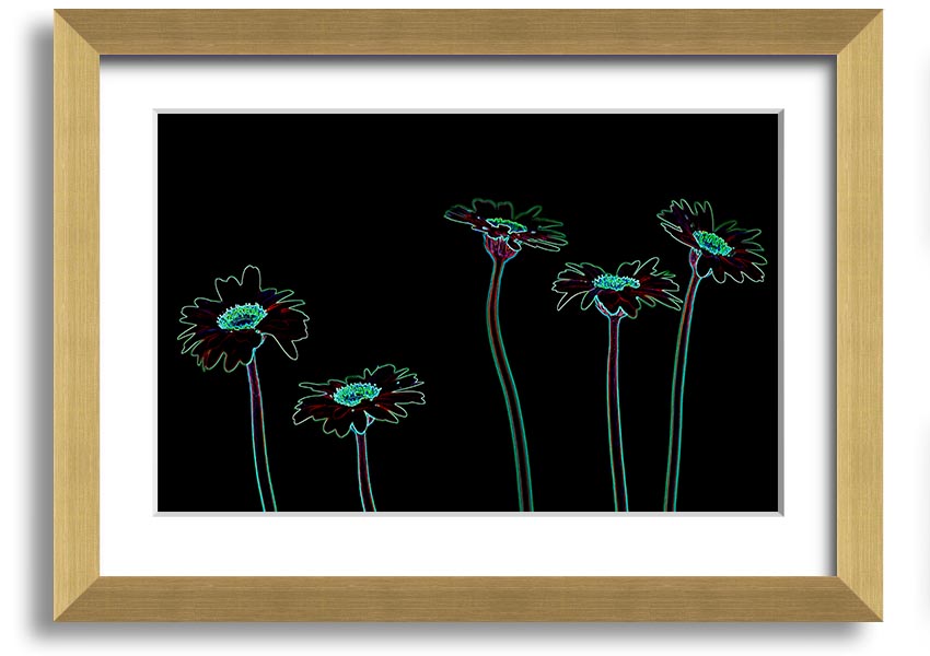 Abstract Neon Floral 29 framed print featuring vibrant colors and floral patterns, ready to hang.