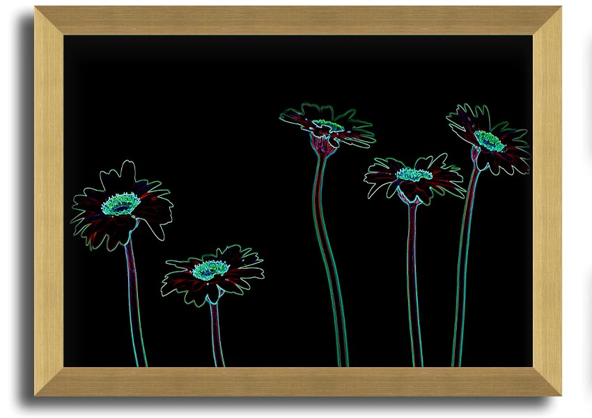 Abstract Neon Floral 29 framed print featuring vibrant colors and floral patterns, ready to hang.