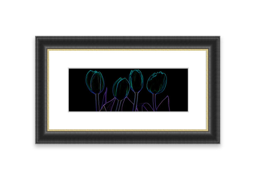 Abstract Neon Floral 30 framed print featuring vibrant colors and floral design, ready to hang.