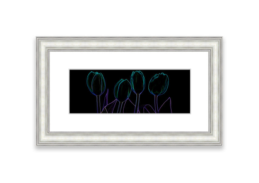 Abstract Neon Floral 30 framed print featuring vibrant colors and floral design, ready to hang.