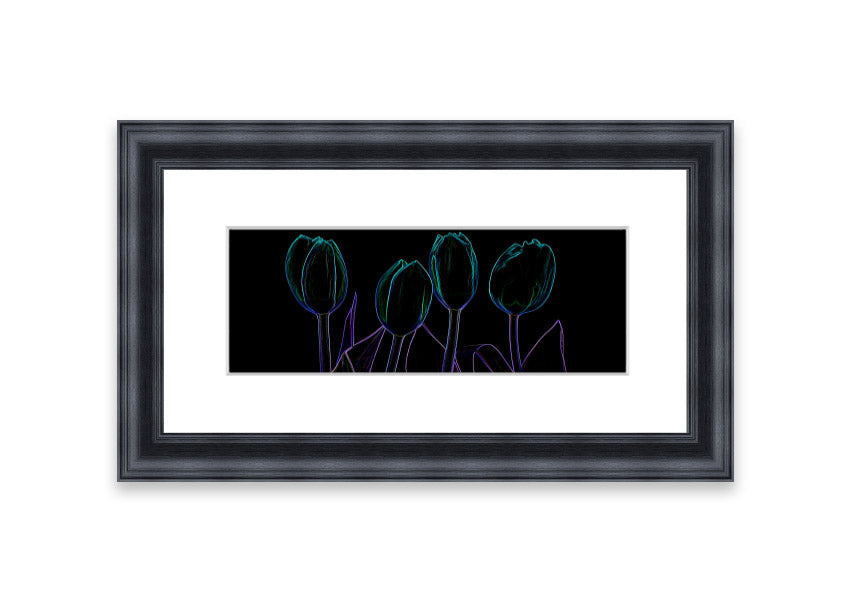 Abstract Neon Floral 30 framed print featuring vibrant colors and floral design, ready to hang.