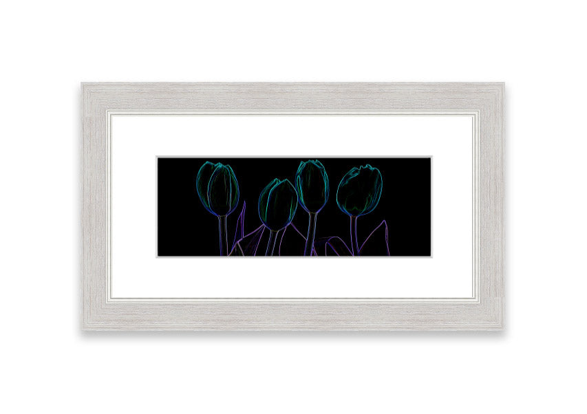 Abstract Neon Floral 30 framed print featuring vibrant colors and floral design, ready to hang.