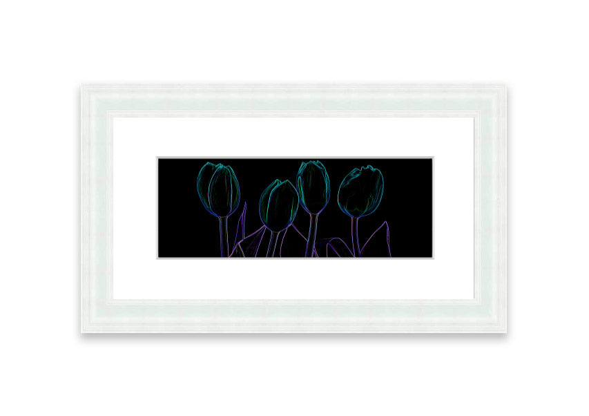 Abstract Neon Floral 30 framed print featuring vibrant colors and floral design, ready to hang.