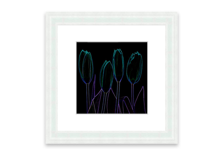 Abstract Neon Floral 30 framed print featuring vibrant colors and floral design, ready to hang.