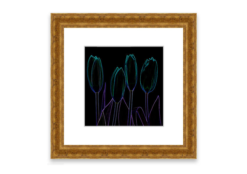 Abstract Neon Floral 30 framed print featuring vibrant colors and floral design, ready to hang.