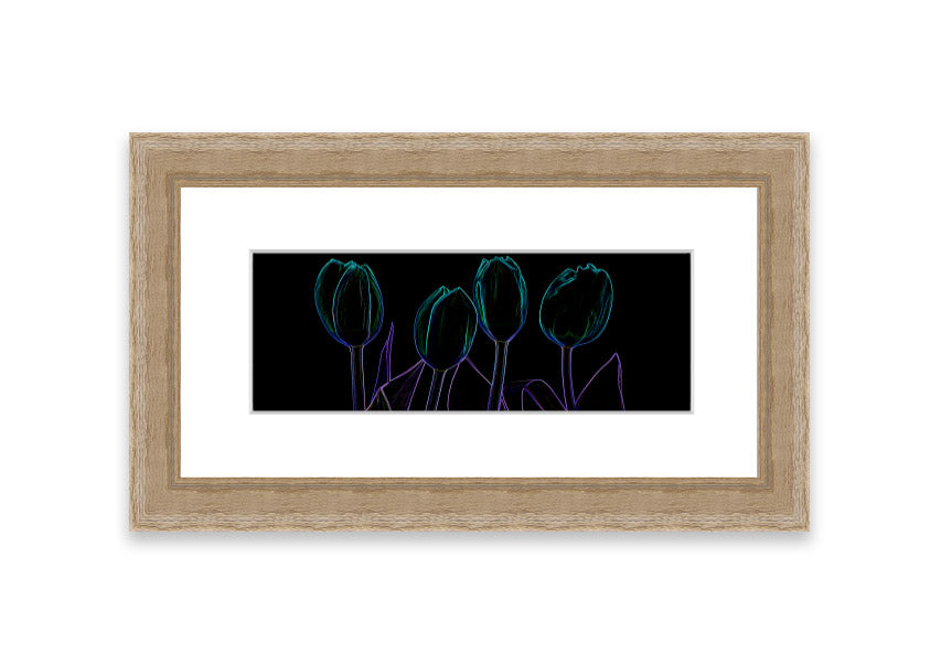 Abstract Neon Floral 30 framed print featuring vibrant colors and floral design, ready to hang.