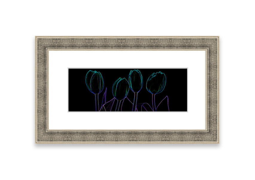 Abstract Neon Floral 30 framed print featuring vibrant colors and floral design, ready to hang.