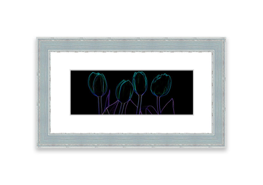 Abstract Neon Floral 30 framed print featuring vibrant colors and floral design, ready to hang.