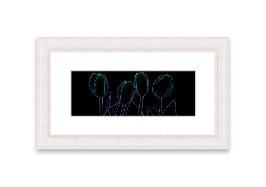 Abstract Neon Floral 30 framed print featuring vibrant colors and floral design, ready to hang.