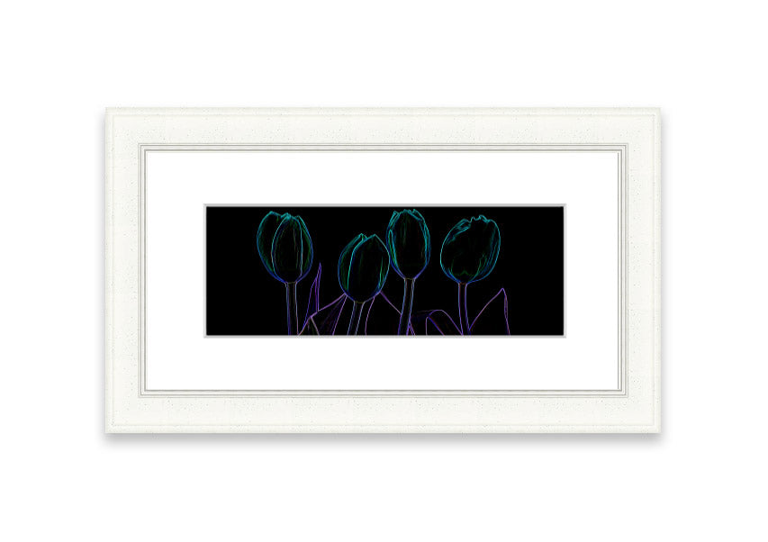 Abstract Neon Floral 30 framed print featuring vibrant colors and floral design, ready to hang.