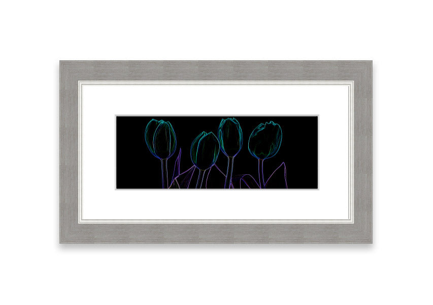 Abstract Neon Floral 30 framed print featuring vibrant colors and floral design, ready to hang.