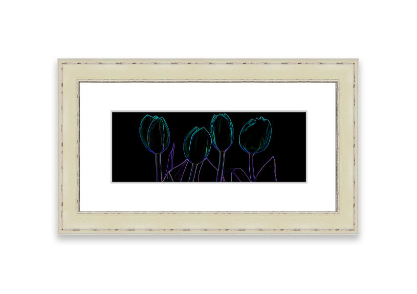 Abstract Neon Floral 30 framed print featuring vibrant colors and floral design, ready to hang.