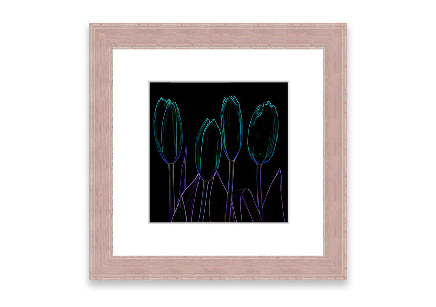 Abstract Neon Floral 30 framed print featuring vibrant colors and floral design, ready to hang.