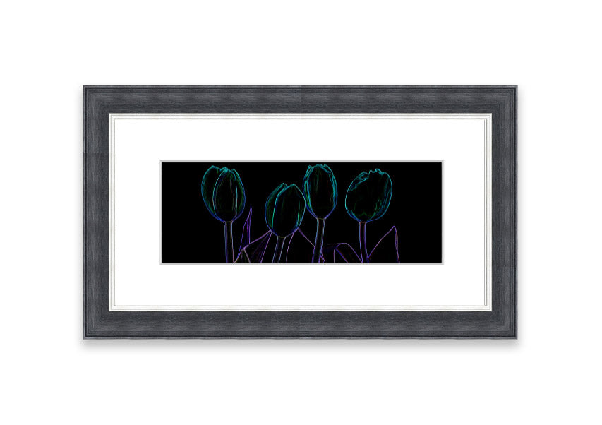 Abstract Neon Floral 30 framed print featuring vibrant colors and floral design, ready to hang.