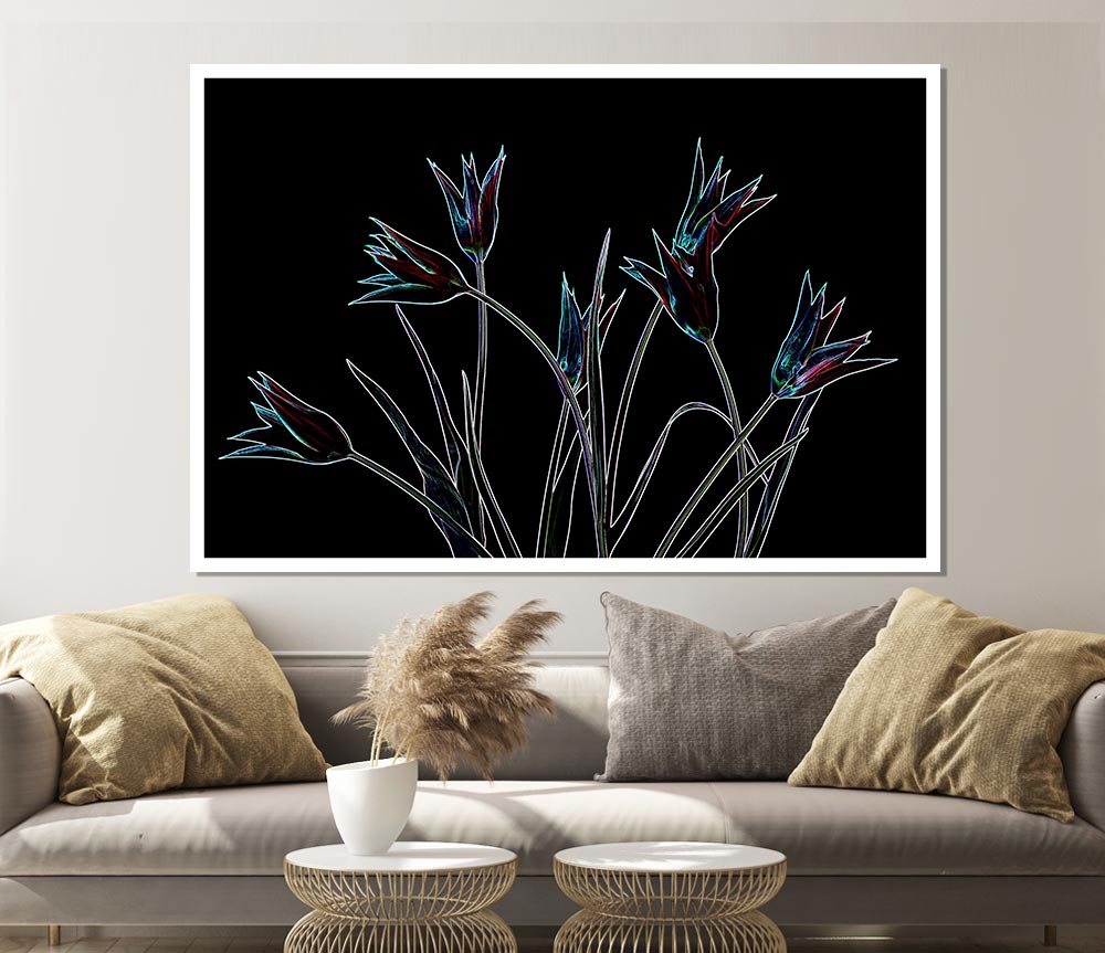 Abstract Neon Floral 31 canvas poster featuring vibrant colors and intricate floral design, perfect for home decor.