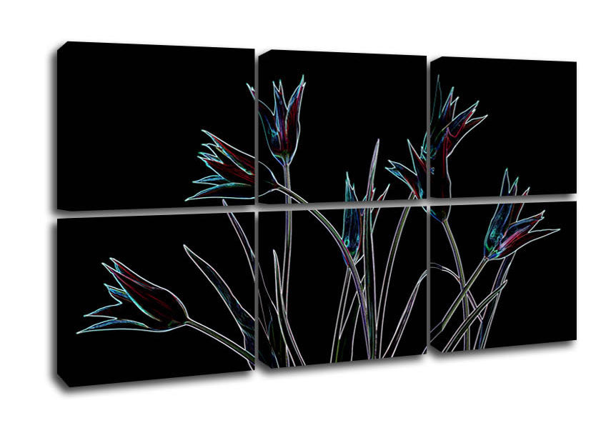 Abstract Neon Floral 31 canvas art featuring vibrant neon colors and floral patterns, mounted on a sturdy box frame.