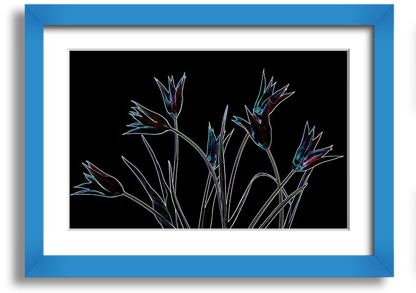 A vibrant Abstract Neon Floral 31 framed print showcasing colorful floral designs in neon hues, ready to hang.