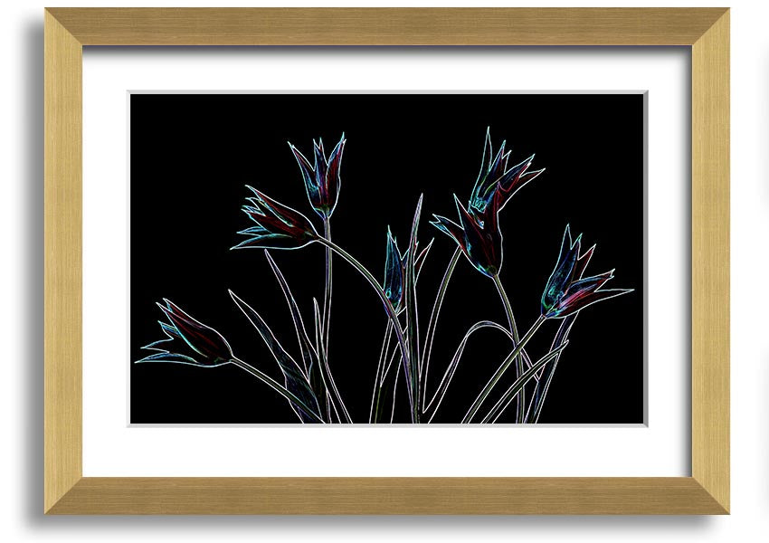 A vibrant Abstract Neon Floral 31 framed print showcasing colorful floral designs in neon hues, ready to hang.