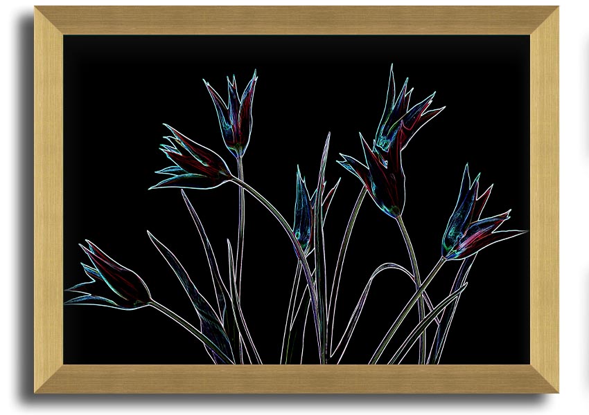 A vibrant Abstract Neon Floral 31 framed print showcasing colorful floral designs in neon hues, ready to hang.