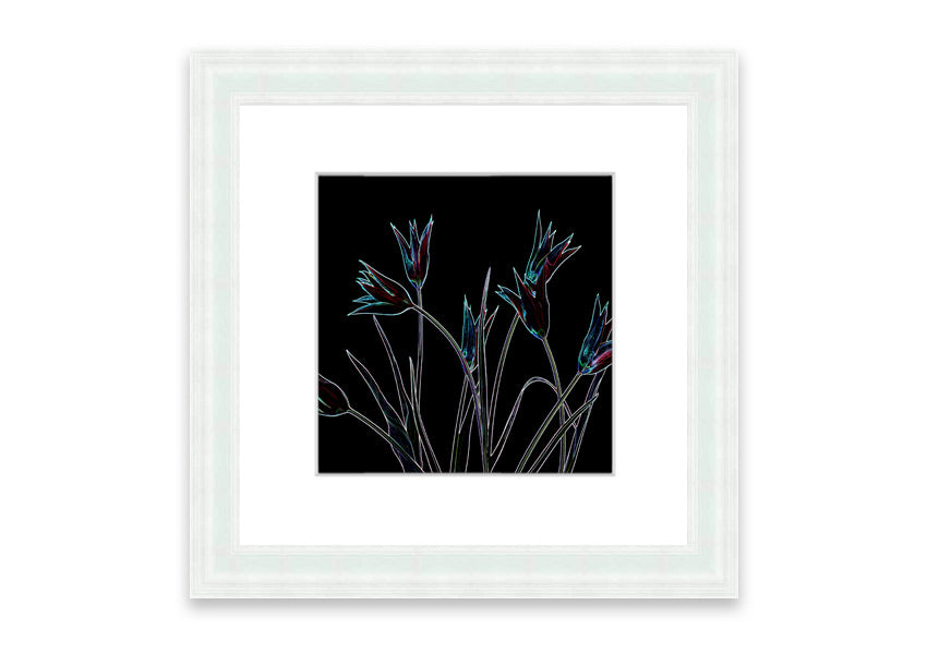 Abstract Neon Floral 31 framed print with vibrant colors and floral design, available in multiple frame options.